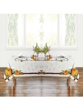 new Autumn Medley Pumpkin Damask 60"x144" Thanksgiving Tablecloth seats 12 to 14
